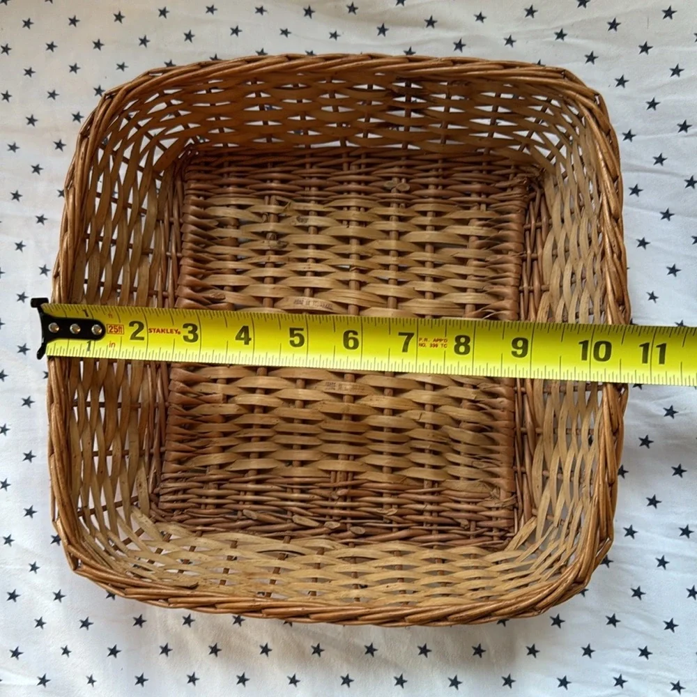 Vintage Square Yugoslavian Wicker Rattan Basket 10.5” Stamped Made in Yugoslavia